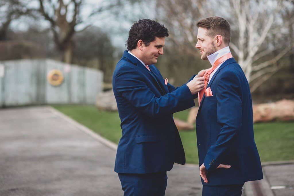 sandhole oak barn wedding photography groom blue suit